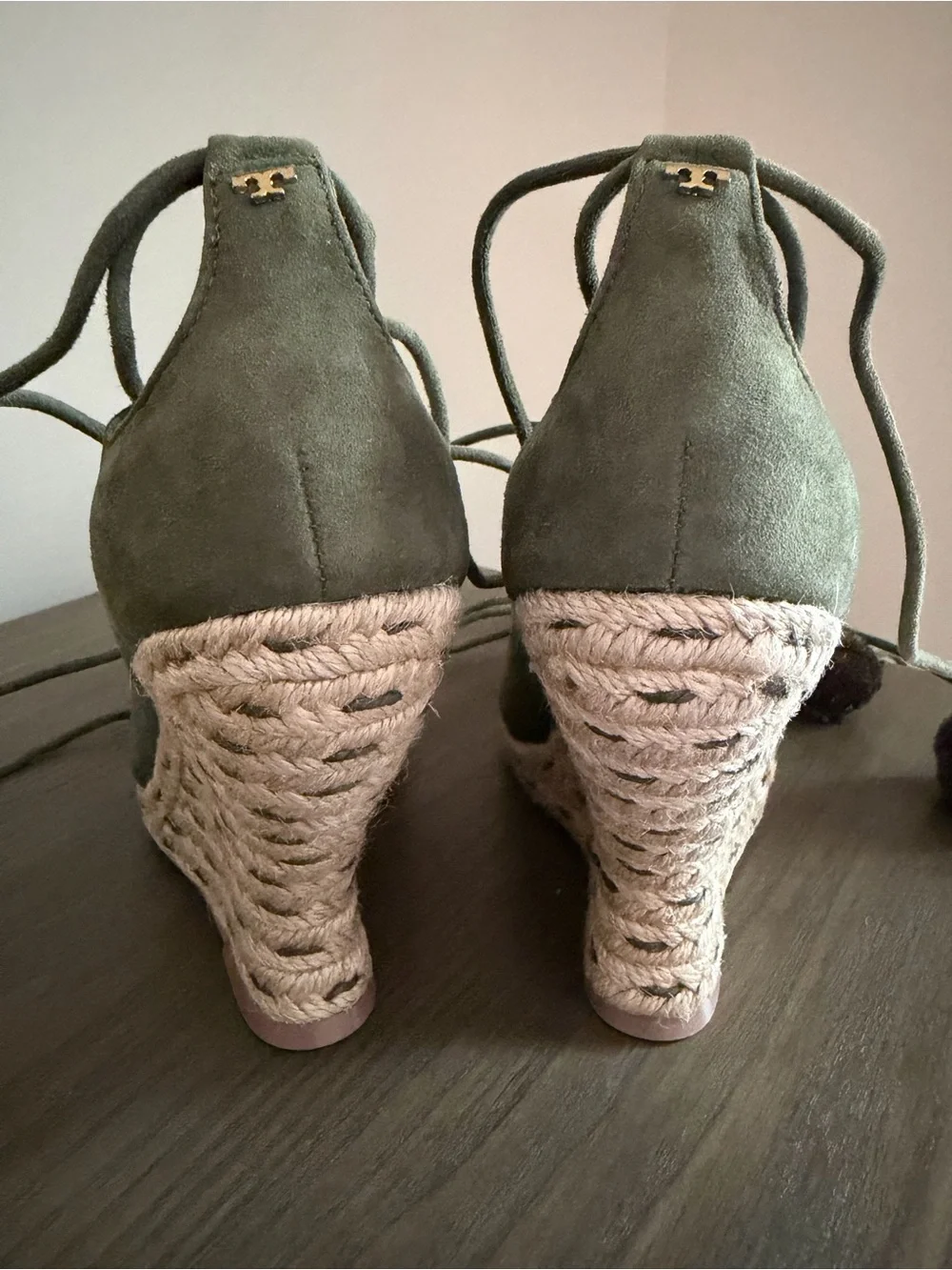 Tory Burch Olive Green Lace-Up Espadrille Wedge
